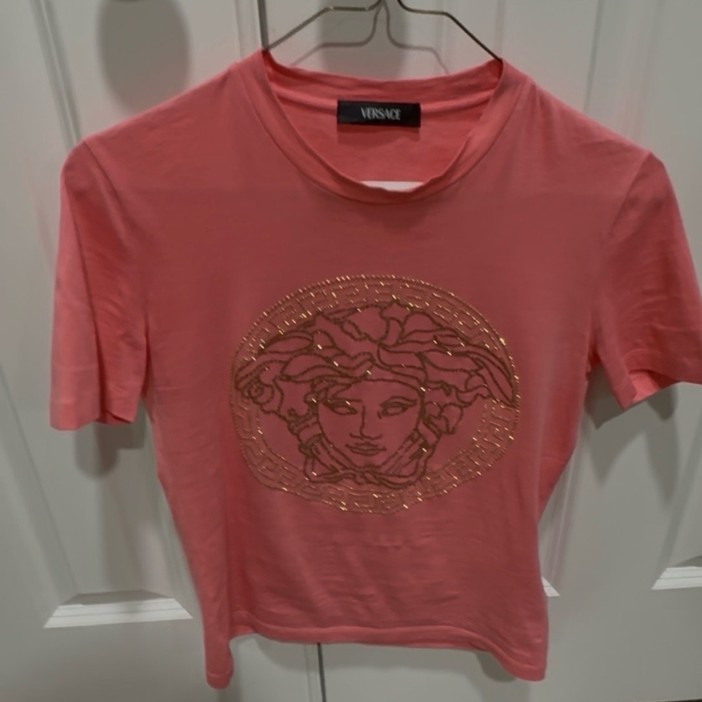Versace Coral Medusa Embellished Tee
